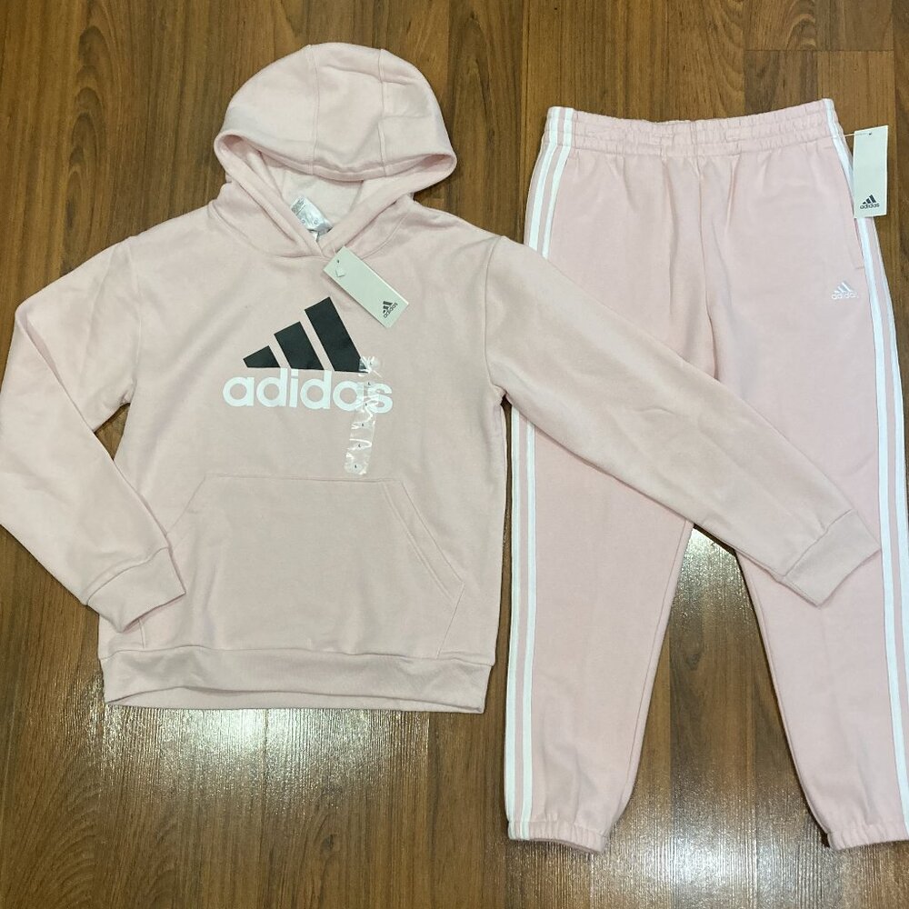 adidas Youth Girl's Hoodie Pants Tracksuit Set Pink Size 14 (L) New